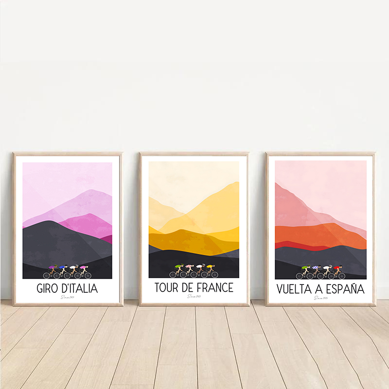 Mountain Biking France - Watercolor Cycling Race Cyclist Tour De