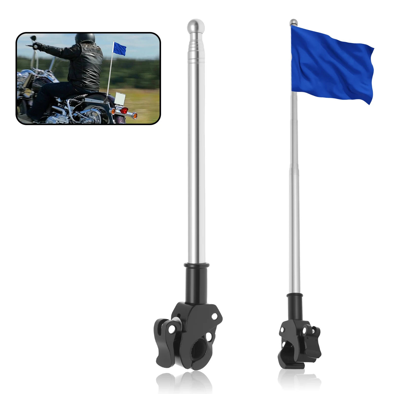 Mountain Biking Bag - 2Pcs Motorcycle Flagpole Universal Telescopic Mountain